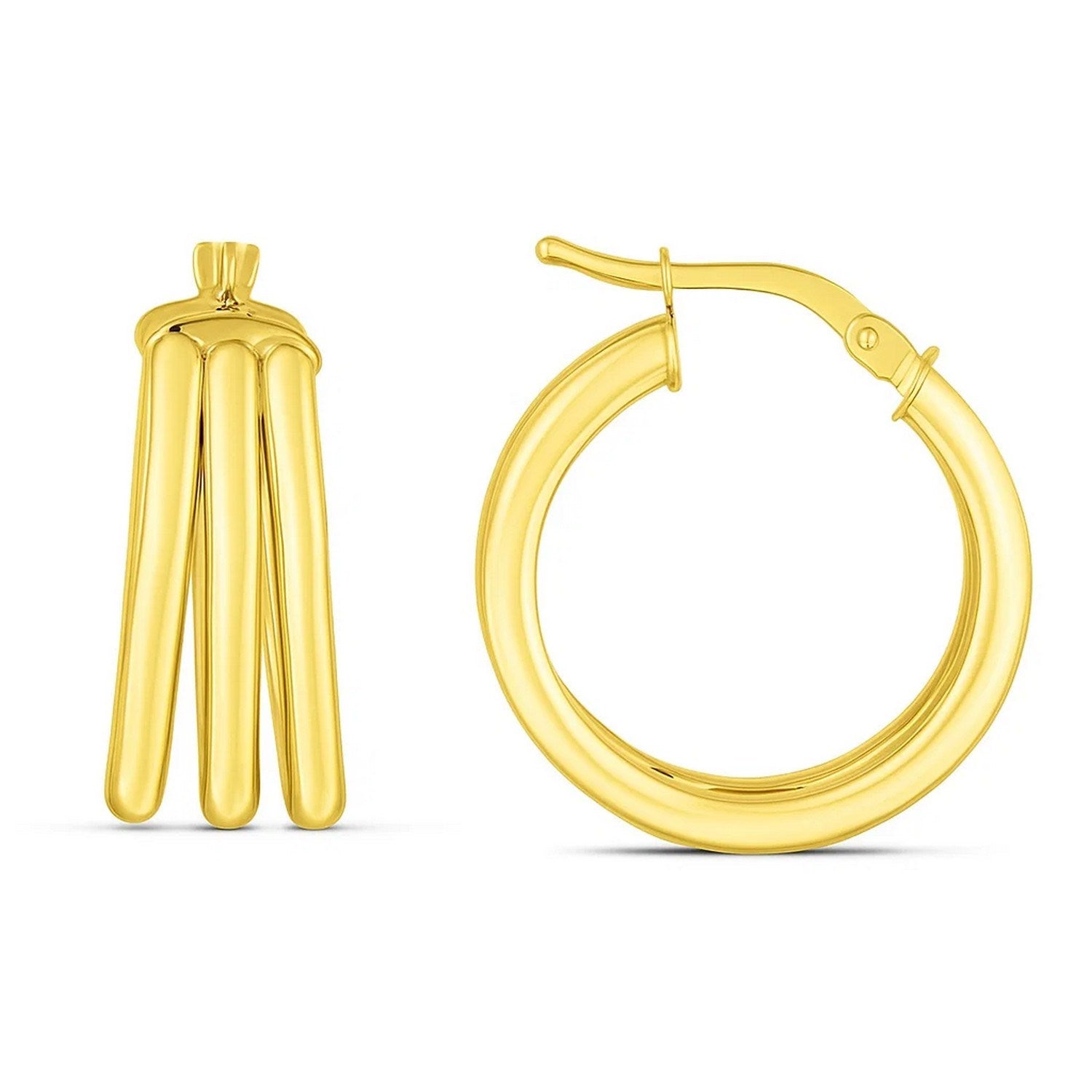 14K Yellow Gold Large Triple Row Hoop Earrings (15.00 mm)