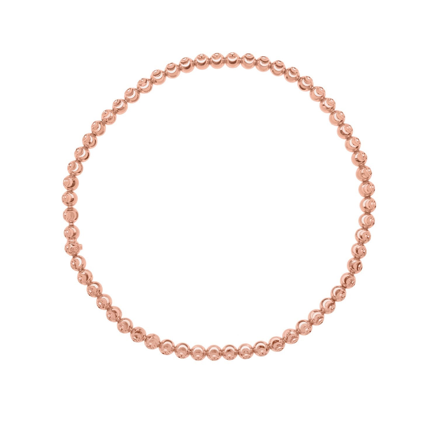 14K Rose Gold Diamond Cut Stretchable Moon Cut Bead Bracelet (3.00 mm)
