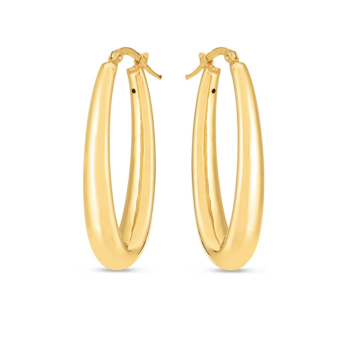 14k Yellow Gold Elongated Oval Hoops - Lindove
