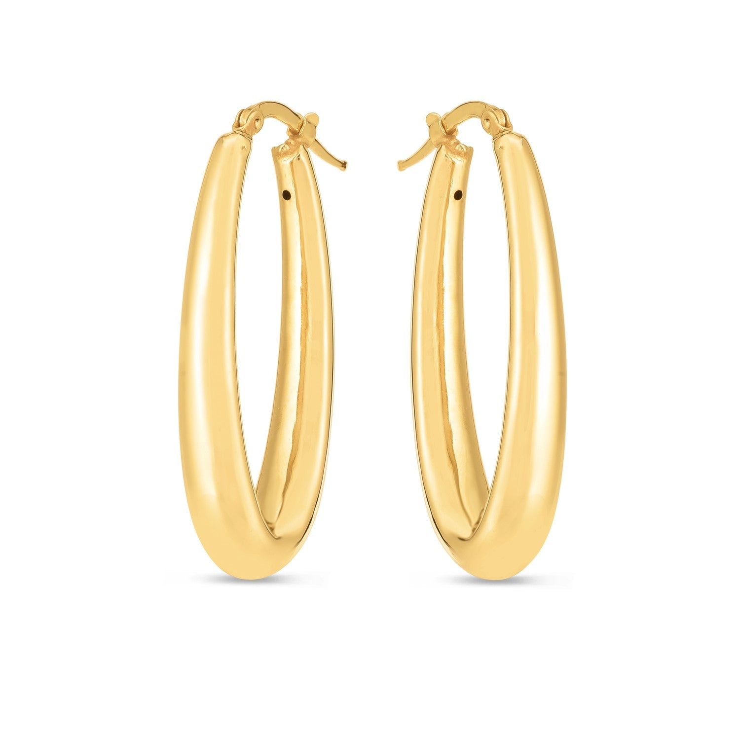 14k Yellow Gold Elongated Oval Hoops - Lindove