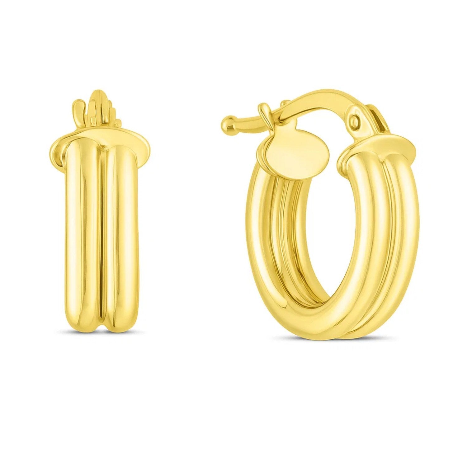 14K Yellow Gold Double Row Round Hoop Earrings (8.00 mm)