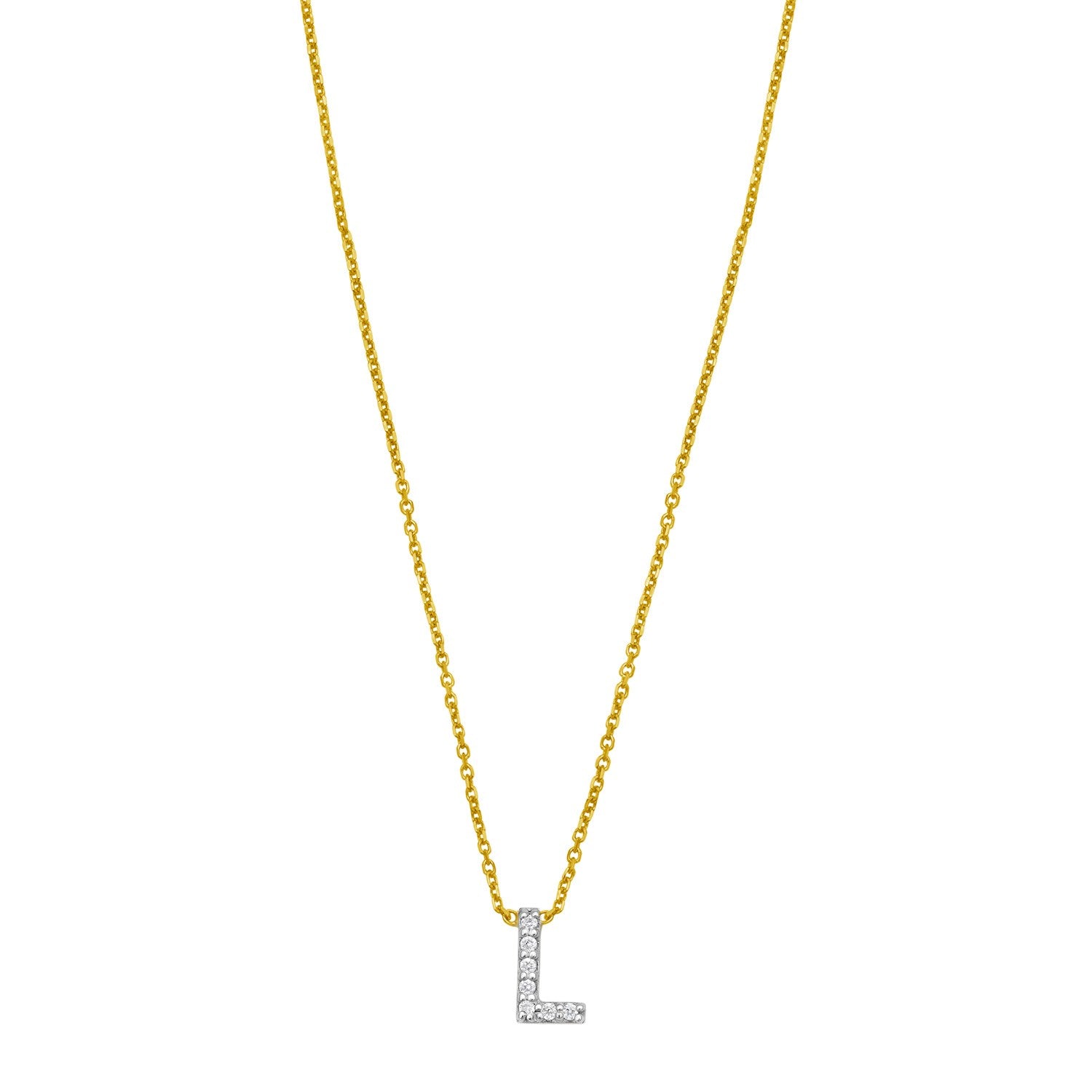 14K Yellow Gold Mini Diamond L Initial Pendant Necklace