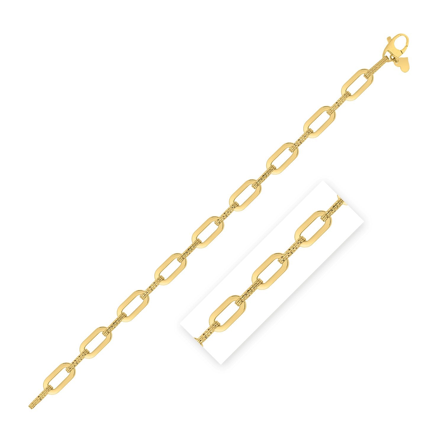 14k Yellow Gold Diamante Paperclip Chain Bracelet (7.00 mm)