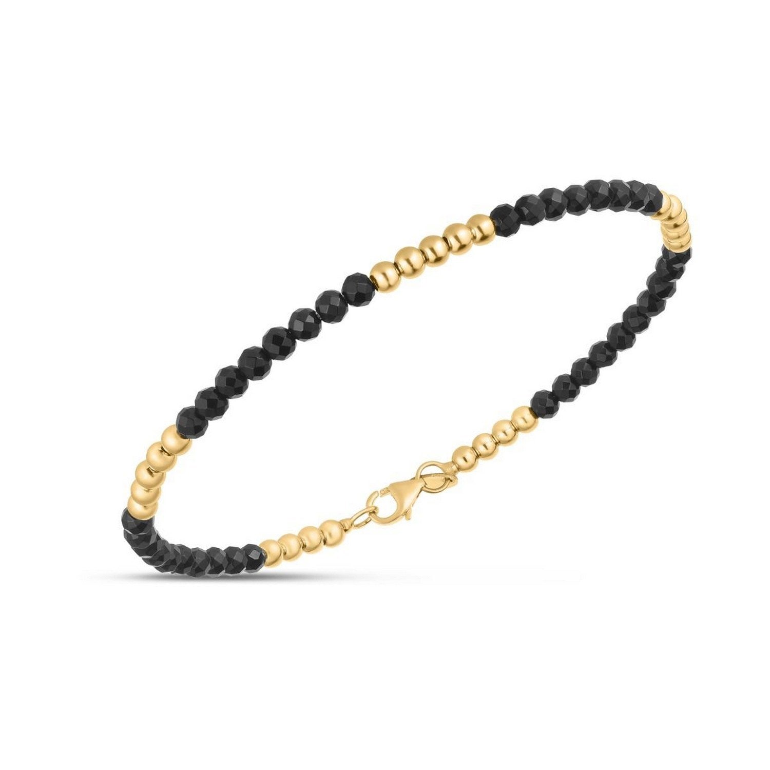 14K Yellow Gold And Onyx Pallina Bead Bracelet (3.00 mm)
