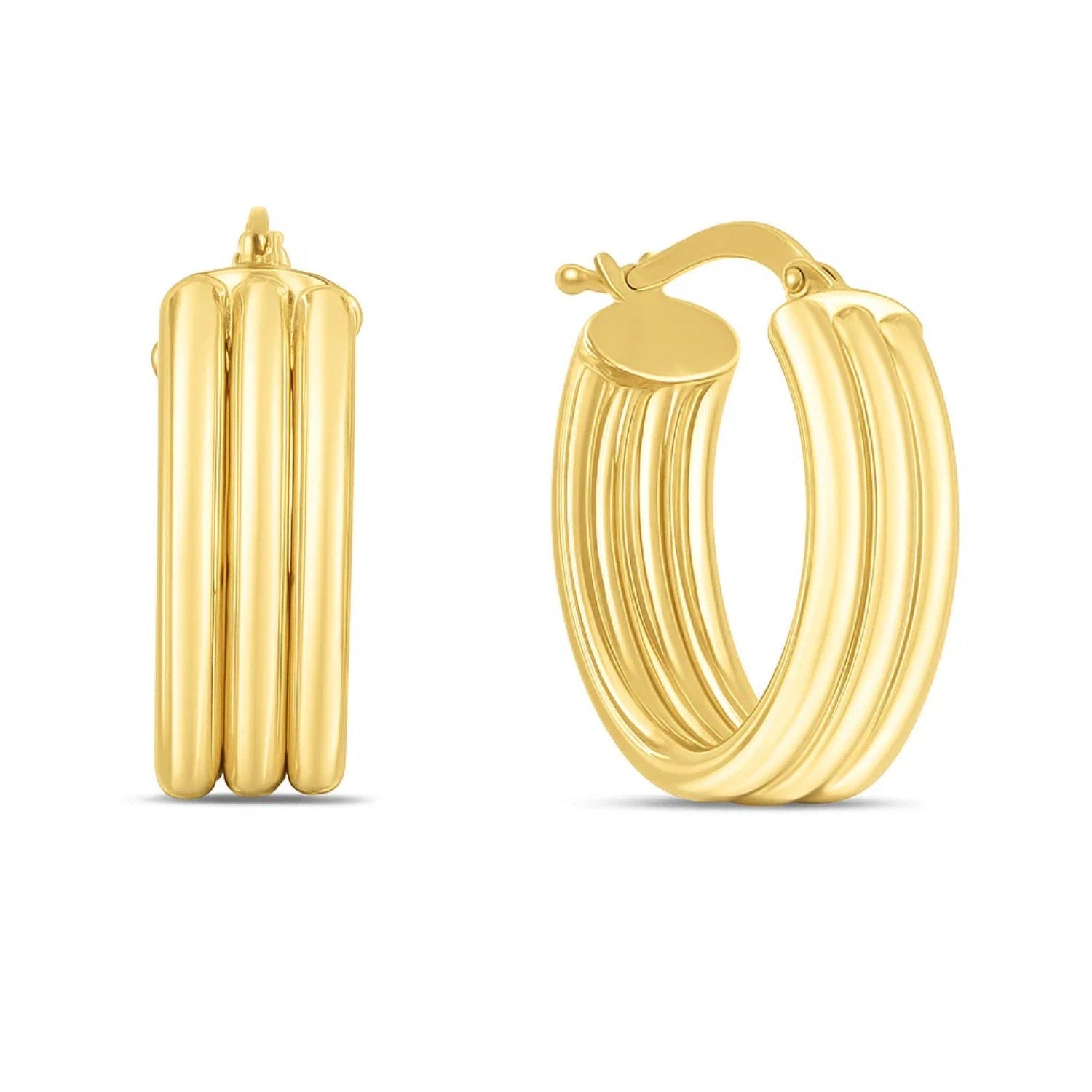14K Yellow Gold Triple Row Oval Hoop Earrings (17.00 mm)