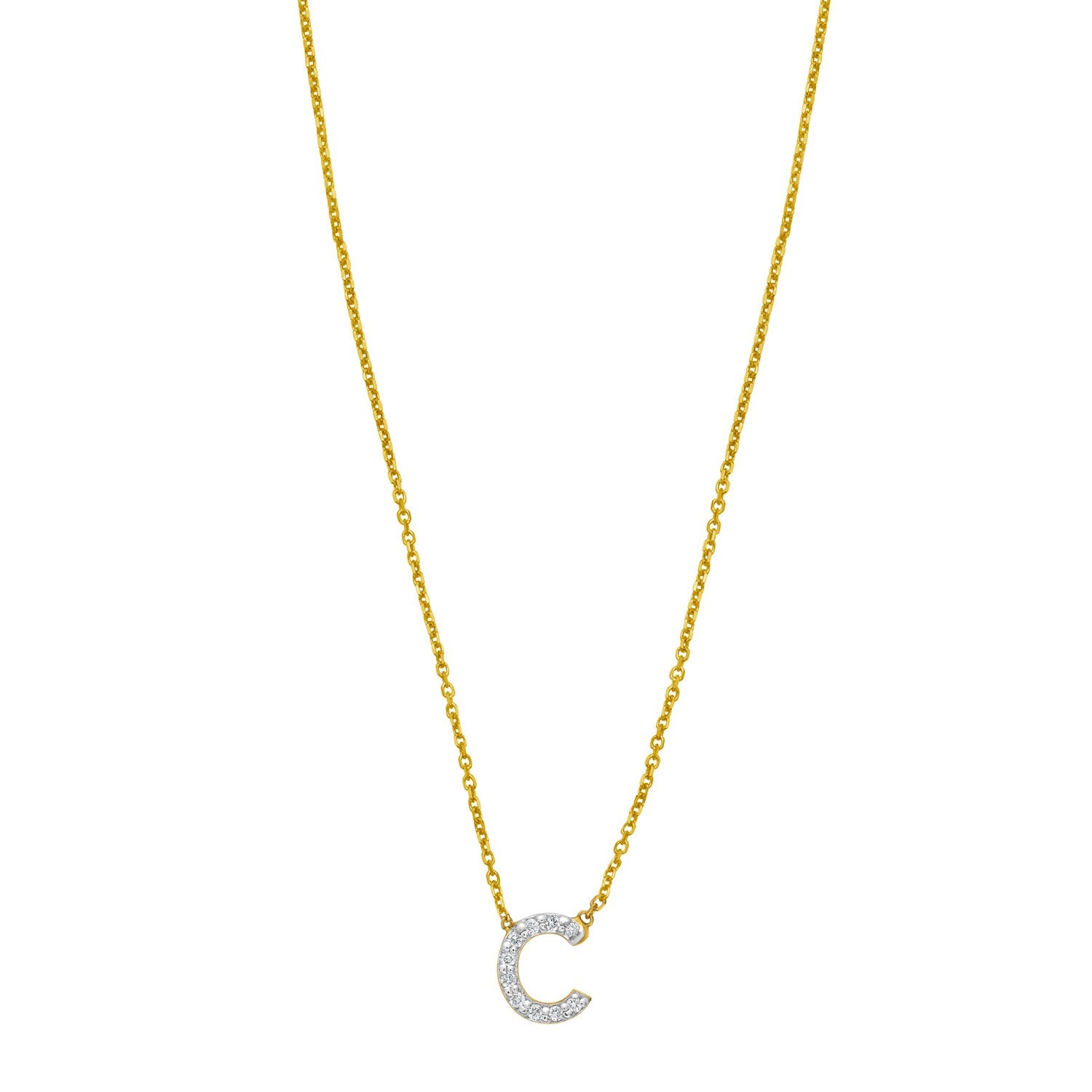 14K Yellow Gold Mini Diamond C Initial Pendant Necklace