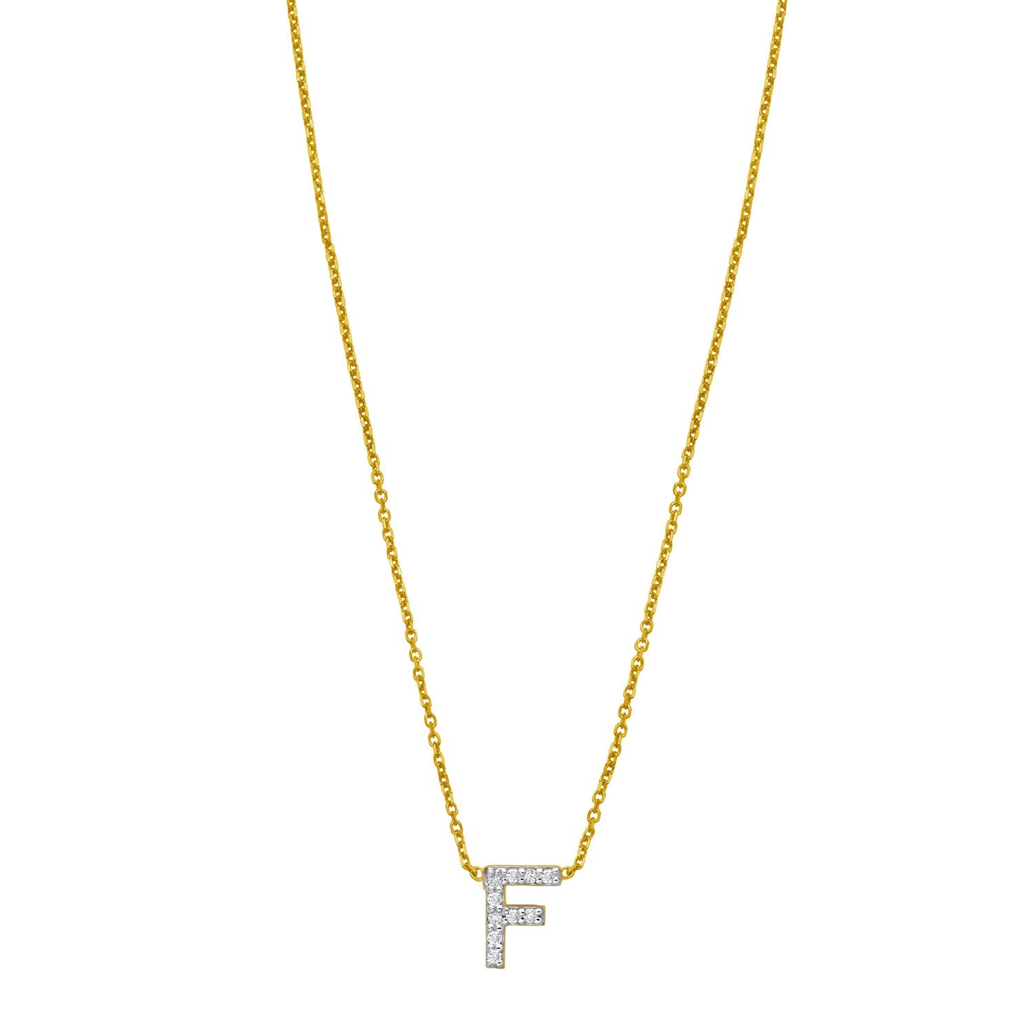 14K Yellow Gold Mini Diamond F Initial Pendant Necklace