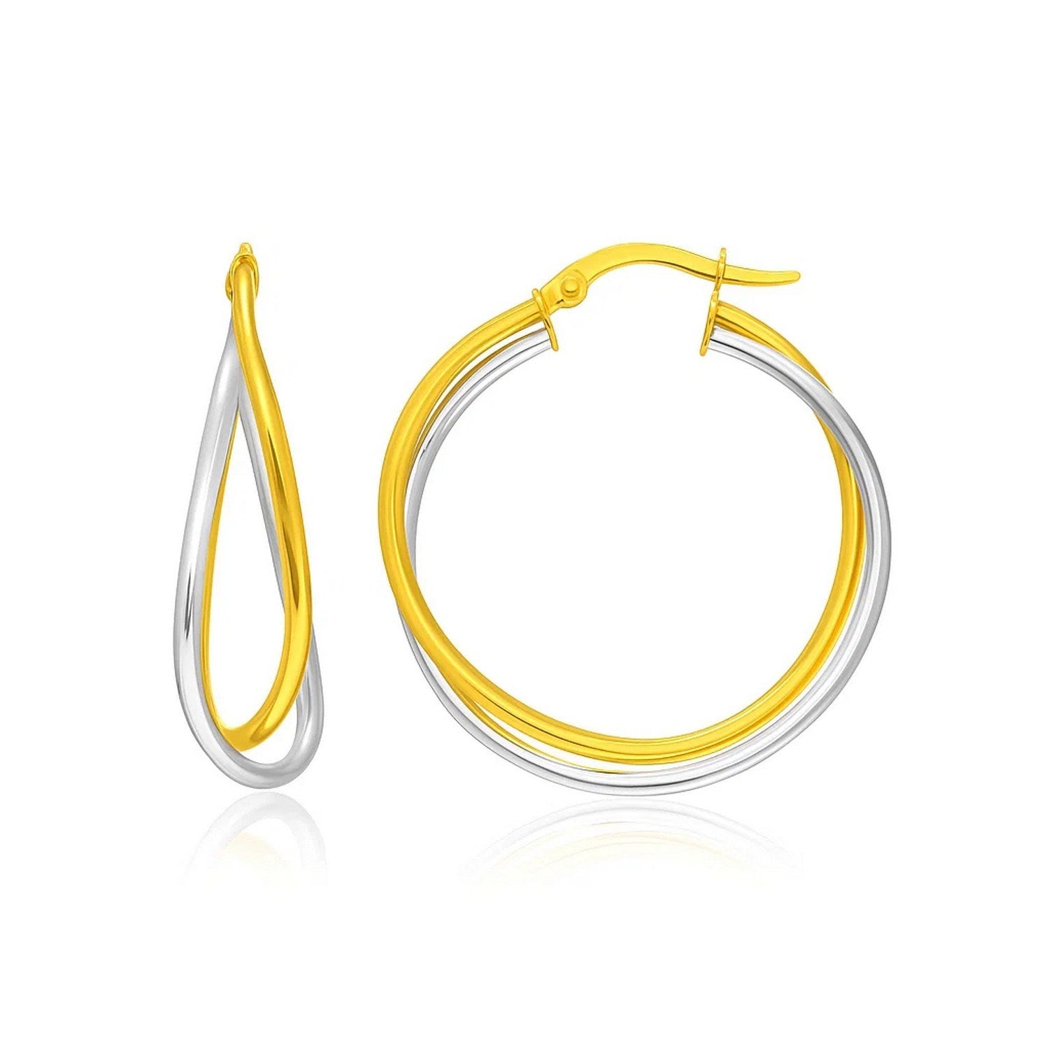 14k Two-Tone Gold Interlaced Double Row Earrings