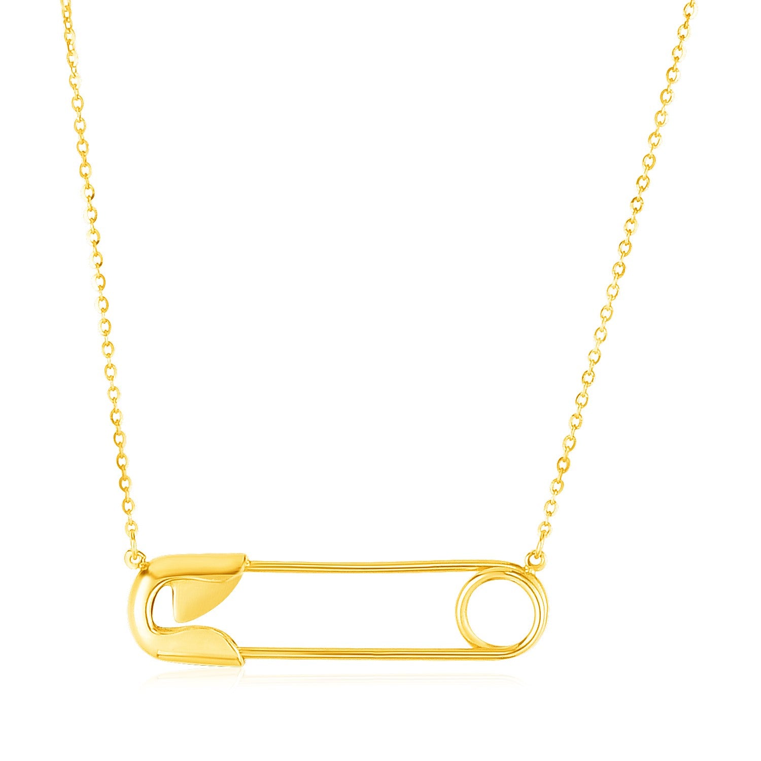 14k Yellow Gold Safety Pin Necklace - Lindove