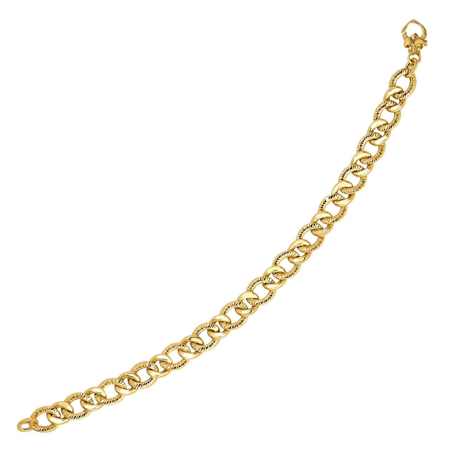 14k Yellow Gold Curb Chain Design with Diamond Cuts Bracelet (8.80 mm)