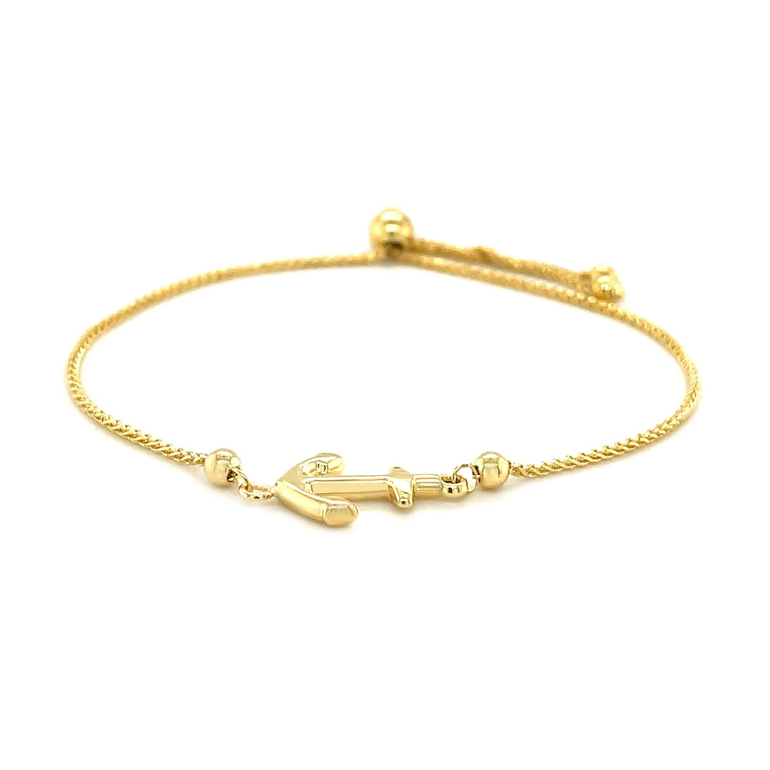 14k Yellow Gold Anchor Design Adjustable Lariat Bracelet