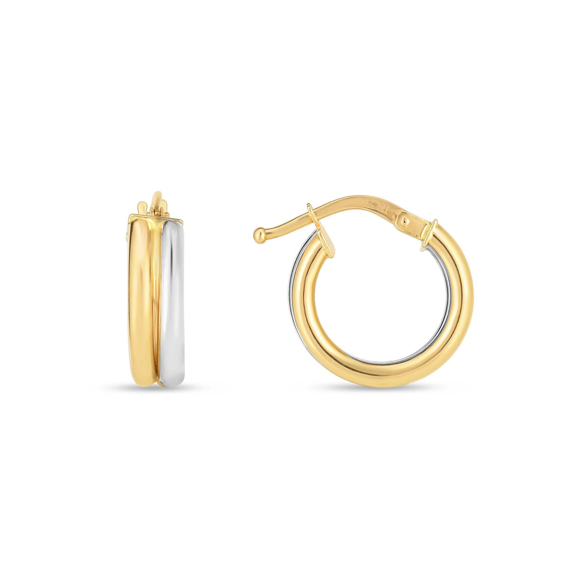 14k Two Tone Gold Double Round Hoops - Lindove