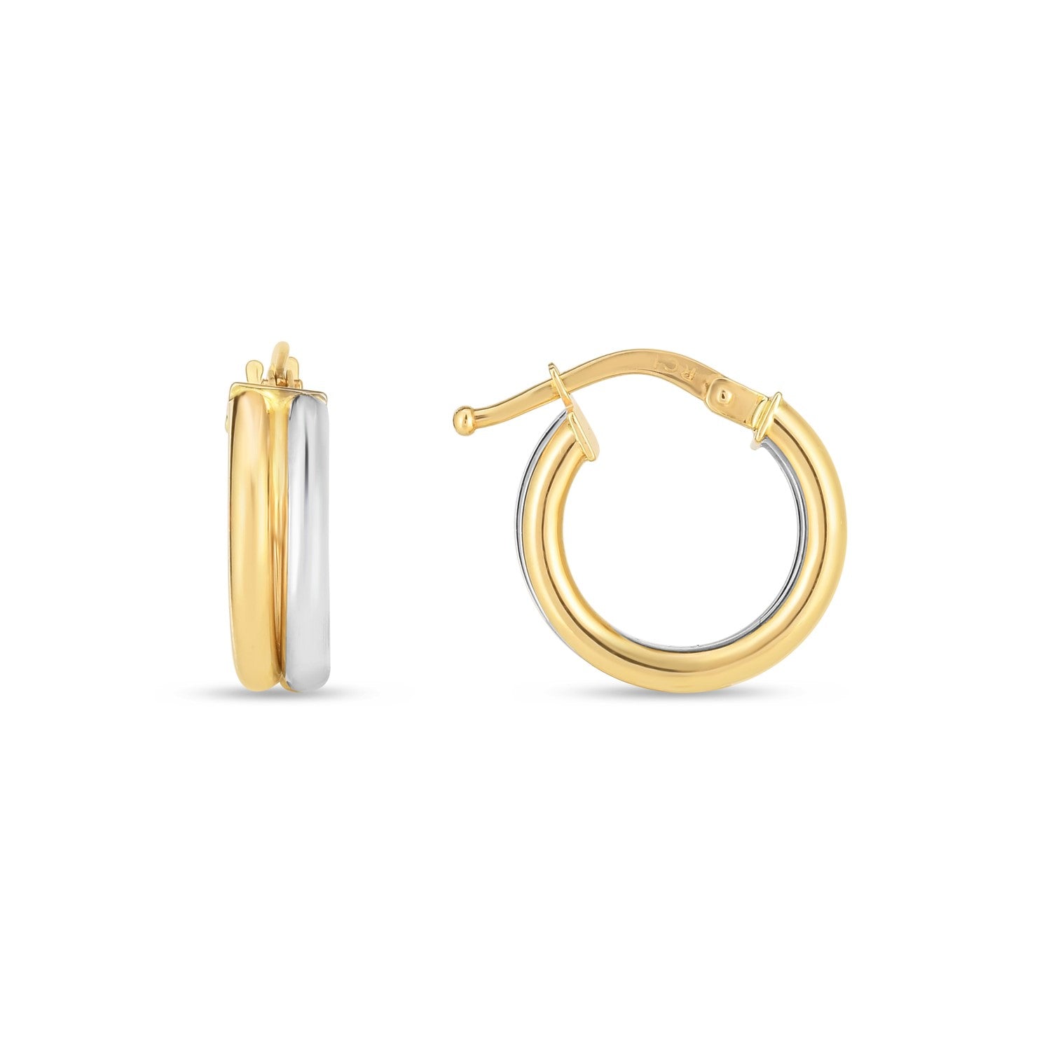 14k Two Tone Gold Double Round Hoops - Lindove
