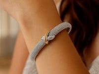 Popcorn Texture Cuff Bangle in Sterling Silver and 18k Yellow Gold (10.00 mm)